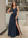 Arianna A-Line V-neck Floor-Length Prom Dresses With Pleated UKP0017285