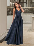 Arianna A-Line V-neck Floor-Length Prom Dresses With Pleated UKP0017285