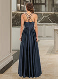 Arianna A-Line V-neck Floor-Length Prom Dresses With Pleated UKP0017285