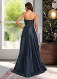 Jasmin A-Line Sweetheart Sweep Train Satin Lace Prom Dresses UKP0017286