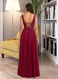 Lilly Ball-Gown/Princess V-neck Floor-Length Tulle Lace Prom Dresses With Sequins UKP0017291