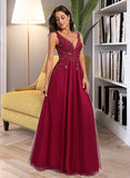 Lilly Ball-Gown/Princess V-neck Floor-Length Tulle Lace Prom Dresses With Sequins UKP0017291