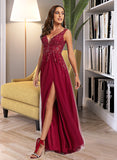 Lilly Ball-Gown/Princess V-neck Floor-Length Tulle Lace Prom Dresses With Sequins UKP0017291