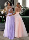 Aisha Ball-Gown/Princess Scoop Sweep Train Tulle Lace Prom Dresses With Sequins UKP0017293