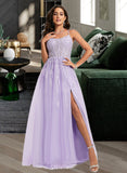 Aisha Ball-Gown/Princess Scoop Sweep Train Tulle Lace Prom Dresses With Sequins UKP0017293