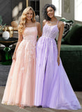 Aisha Ball-Gown/Princess Scoop Sweep Train Tulle Lace Prom Dresses With Sequins UKP0017293