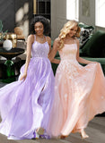 Aisha Ball-Gown/Princess Scoop Sweep Train Tulle Lace Prom Dresses With Sequins UKP0017293