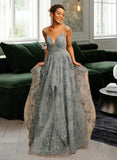 Mila Ball-Gown/Princess V-neck Floor-Length Tulle Lace Prom Dresses UKP0017294