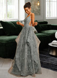 Mila Ball-Gown/Princess V-neck Floor-Length Tulle Lace Prom Dresses UKP0017294