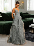 Mila Ball-Gown/Princess V-neck Floor-Length Tulle Lace Prom Dresses UKP0017294