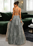 Mila Ball-Gown/Princess V-neck Floor-Length Tulle Lace Prom Dresses UKP0017294