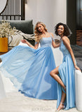 Natalie A-line V-Neck Floor-Length Chiffon Lace Prom Dresses UKP0017295