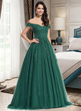 Britney Ball-Gown/Princess V-neck Sweep Train Tulle Prom Dresses UKP0017296