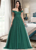 Britney Ball-Gown/Princess V-neck Sweep Train Tulle Prom Dresses UKP0017296