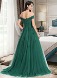 Britney Ball-Gown/Princess V-neck Sweep Train Tulle Prom Dresses UKP0017296