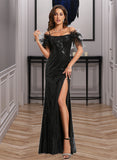 Gertie Sheath/Column Scoop Floor-Length Sequined Prom Dresses With Feather Sequins UKP0017298