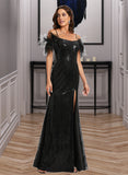 Gertie Sheath/Column Scoop Floor-Length Sequined Prom Dresses With Feather Sequins UKP0017298