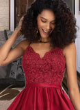 Jess A-Line V-neck Short/Mini Satin Lace Prom Dresses With Beading UKP0017299