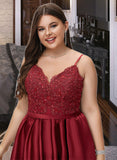 Jess A-Line V-neck Short/Mini Satin Lace Prom Dresses With Beading UKP0017299