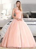 Rose Ball-Gown/Princess V-neck Floor-Length Organza Satin Prom Dresses With Ruffle Beading Sequins UKP0017300