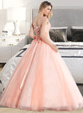 Rose Ball-Gown/Princess V-neck Floor-Length Organza Satin Prom Dresses With Ruffle Beading Sequins UKP0017300