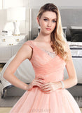 Rose Ball-Gown/Princess V-neck Floor-Length Organza Satin Prom Dresses With Ruffle Beading Sequins UKP0017300