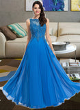 Claudia A-line Scoop Floor-Length Chiffon Prom Dresses With Beading Sequins UKP0017303