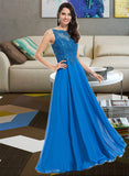 Claudia A-line Scoop Floor-Length Chiffon Prom Dresses With Beading Sequins UKP0017303