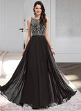 Sheila A-line Scoop Floor-Length Chiffon Prom Dresses With Beading Sequins UKP0017304