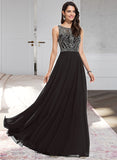 Sheila A-line Scoop Floor-Length Chiffon Prom Dresses With Beading Sequins UKP0017304