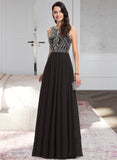 Sheila A-line Scoop Floor-Length Chiffon Prom Dresses With Beading Sequins UKP0017304