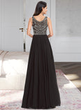 Sheila A-line Scoop Floor-Length Chiffon Prom Dresses With Beading Sequins UKP0017304