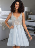 Selah A-line V-Neck Short/Mini Tulle Prom Dresses With Beading Sequins UKP0017305