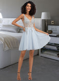 Selah A-line V-Neck Short/Mini Tulle Prom Dresses With Beading Sequins UKP0017305