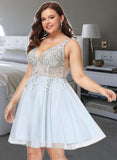 Selah A-line V-Neck Short/Mini Tulle Prom Dresses With Beading Sequins UKP0017305