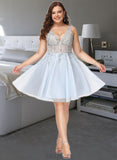 Selah A-line V-Neck Short/Mini Tulle Prom Dresses With Beading Sequins UKP0017305