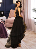 Hedda A-Line V-neck Asymmetrical Tulle Prom Dresses With Beading UKP0017306