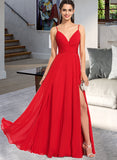 Joyce A-line V-Neck Floor-Length Chiffon Prom Dresses With Ruffle UKP0017307