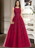 Karina Ball-Gown/Princess Scoop Sweep Train Tulle Lace Prom Dresses With Beading UKP0017308