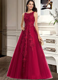 Karina Ball-Gown/Princess Scoop Sweep Train Tulle Lace Prom Dresses With Beading UKP0017308