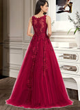 Karina Ball-Gown/Princess Scoop Sweep Train Tulle Lace Prom Dresses With Beading UKP0017308