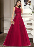 Karina Ball-Gown/Princess Scoop Sweep Train Tulle Lace Prom Dresses With Beading UKP0017308