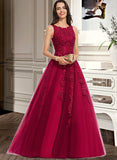 Karina Ball-Gown/Princess Scoop Sweep Train Tulle Lace Prom Dresses With Beading UKP0017308