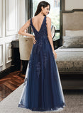 Frederica A-line V-Neck Floor-Length Tulle Prom Dresses With Sequins UKP0017309