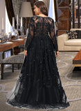 Desirae Ball-Gown/Princess V-neck Sweep Train Tulle Prom Dresses With Sequins UKP0017310