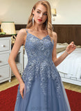 Selina Ball-Gown/Princess V-Neck Floor-Length Tulle Prom Dresses UKP0017311