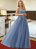 Selina Ball-Gown/Princess V-Neck Floor-Length Tulle Prom Dresses UKP0017311