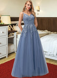 Selina Ball-Gown/Princess V-Neck Floor-Length Tulle Prom Dresses UKP0017311