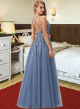 Selina Ball-Gown/Princess V-Neck Floor-Length Tulle Prom Dresses UKP0017311