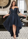 Jaylene A-Line Off-the-Shoulder Asymmetrical Satin Lace Prom Dresses UKP0017312